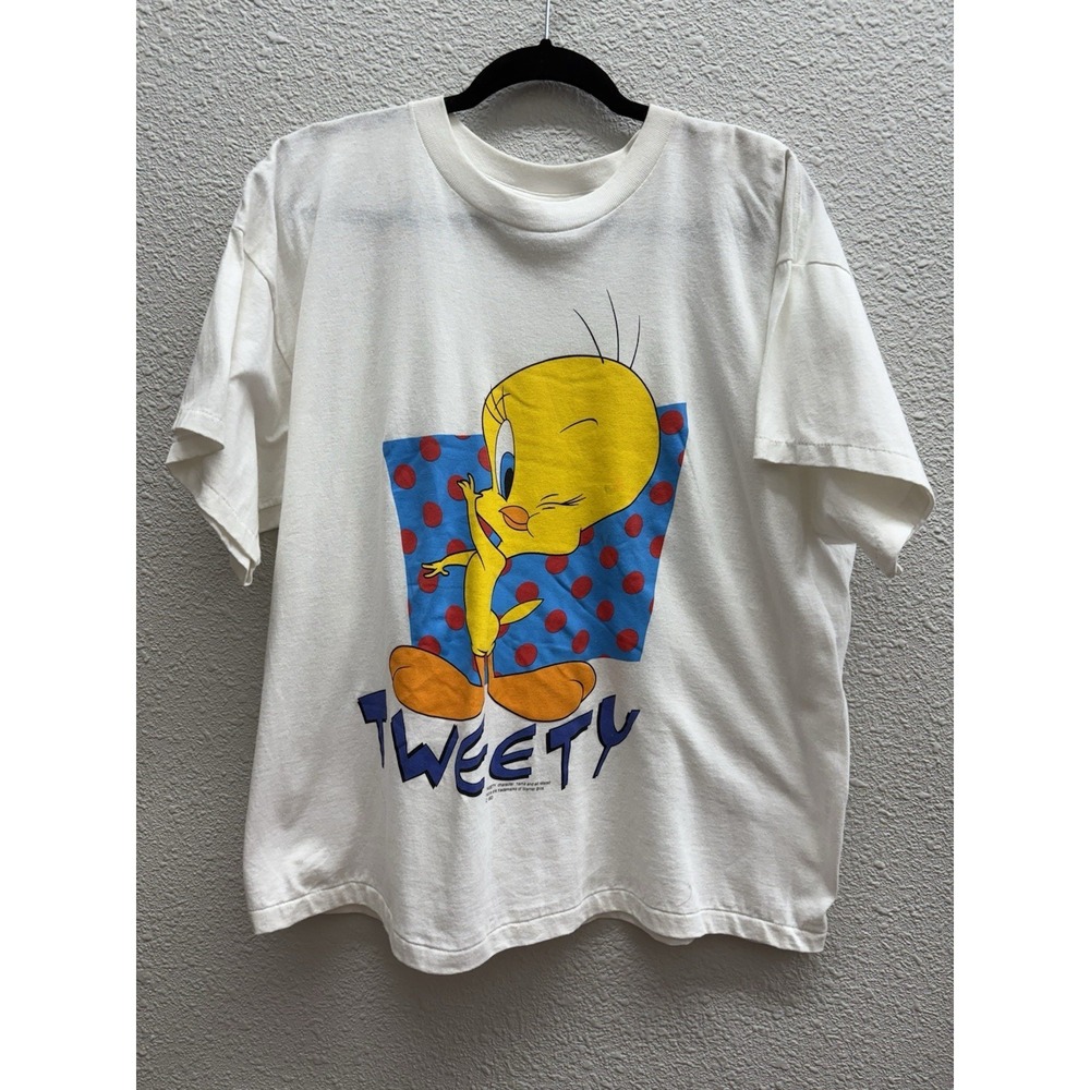 Vintage 1993 Looney Tunes Shirt Large Tweety Bugs White Single Stitch